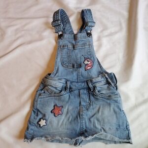 Denim Overalls Shorts Unicorn Star Sequin Embellished Blue Jeans Size 3-4